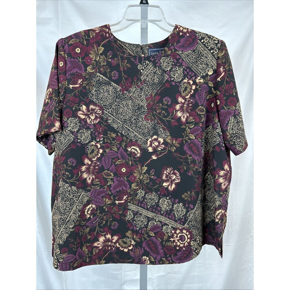 Laura Scott Womens size 18W  top Mauve, Gold, and Black pattern Short Sleeve